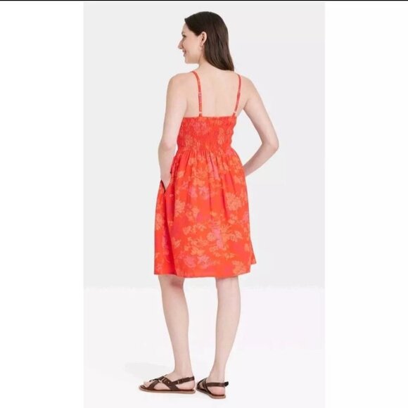 Universal Thread NWT red linen blend smocked sundress size small I26 - Picture 2 of 8